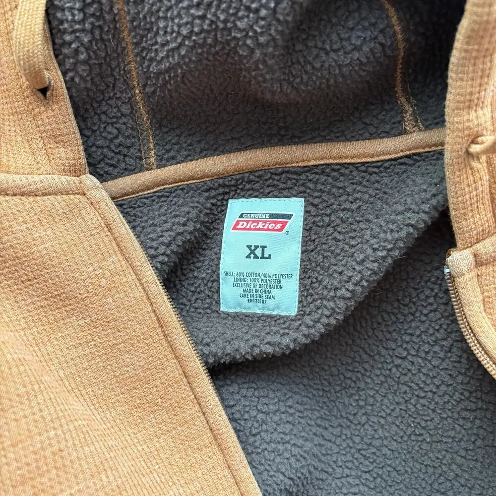 Dickies Thermal Hoodie Mens XL Brown Full Zip Lined Heavy Workwear Utility - Picture 9 of 9